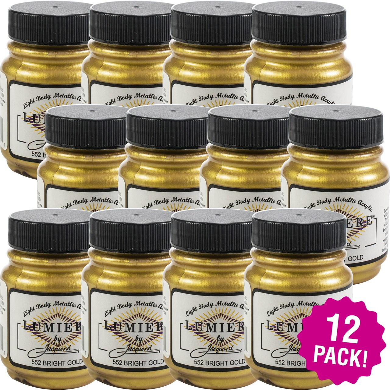 Multipack of 12 - Jacquard Lumiere Metallic Acrylic Paint 2.25oz-Bright Gold